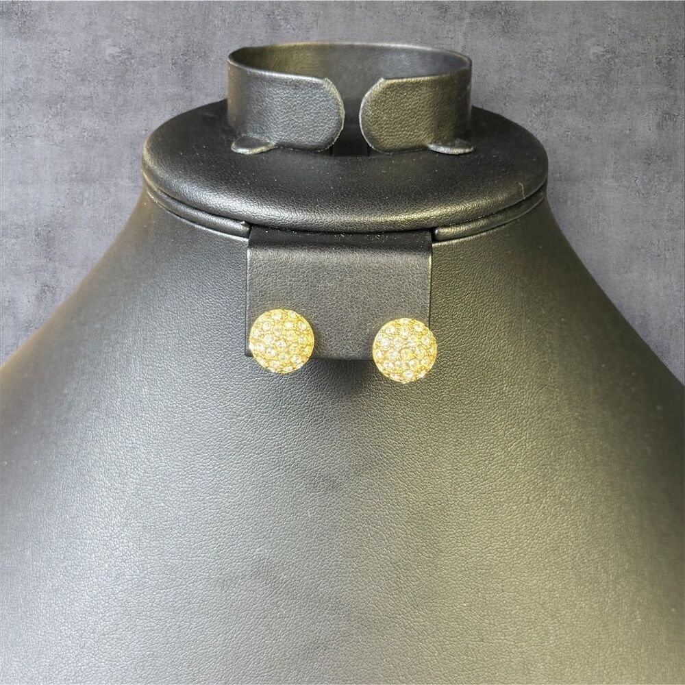 286. Roman Gold Tone Rhinestone Dome Stud‎ Pierced Earrings